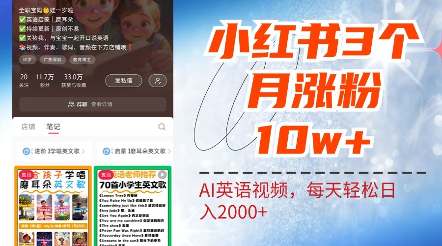 小红书三个月涨粉10W，AI英语视频0成本制作，每天轻松日入2000+ - 猎人社区-猎人社区