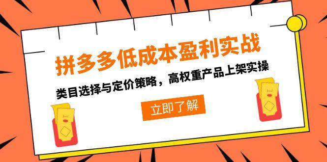 拼多多低成本盈利实战，类目选择与定价策略，高权重产品上架实操 - 猎人社区-猎人社区