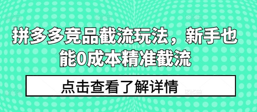拼多多竞品截流玩法，新手也能0成本精准截流 - 猎人社区-猎人社区