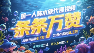 第一人称水族代言视频，条条万赞，20条作品涨粉7.8W，多种变现方式月入五位数 - 猎人社区-猎人社区