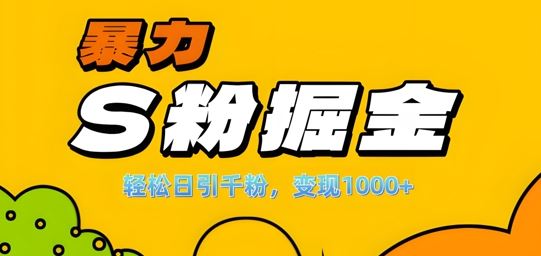 单人单机日引千粉，变现1k+，S粉流量掘金计划攻略【揭秘】-猎人社区