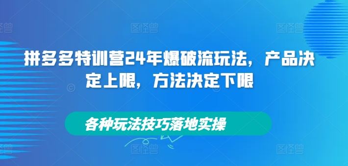 拼多多特训营24年爆破流玩法，产品决定上限，方法决定下限，各种玩法技巧落地实操 - 猎人社区-猎人社区