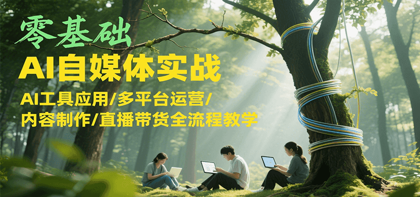 零基础AI自媒体实战，AI工具应用/多平台运营/内容制作/直播带货全流程教学 - 猎人社区-猎人社区
