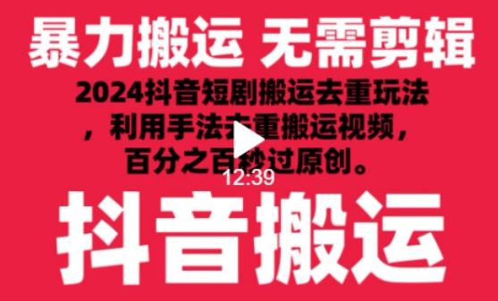 2024最新抖音搬运技术，抖音短剧视频去重，手法搬运，利用工具去重，达到秒过原创的效果【揭秘】-猎人社区