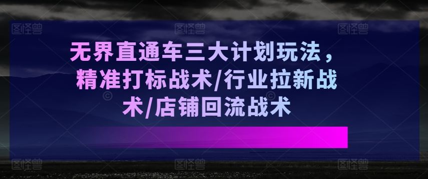 无界直通车三大计划玩法，精准打标战术/行业拉新战术/店铺回流战术 - 猎人社区-猎人社区