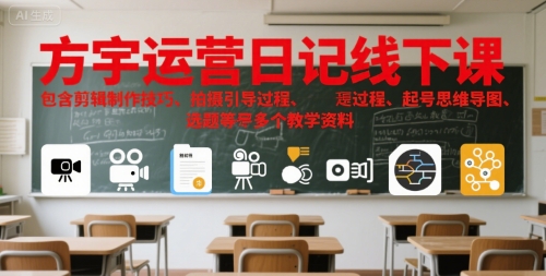 方宇运营日记线下课，包含剪辑制作技巧、拍摄引导过程、起号思维导图、选题等多个教学资料 - 猎人社区-猎人社区