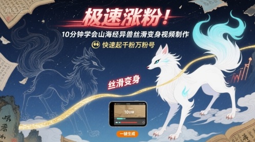 极速涨粉！10分钟学会山海经异兽丝滑变身视频制作，快速起千粉万粉号 - 猎人社区-猎人社区