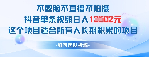 不露脸不直播不拍摄抖音单条视频日入1k+这个项目适合所有人长期积累的项目 - 猎人社区-猎人社区