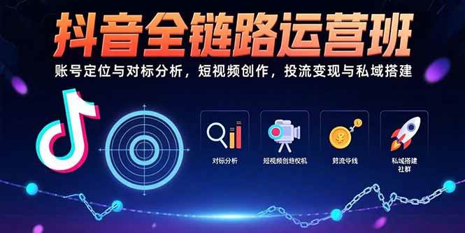 抖音全链路运营班：账号定位与对标分析，短视频创作，投流变现与私域搭建 - 猎人社区-猎人社区