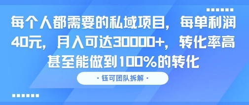 每个人都需要的私域项目，每单利润40米，月入可达3W+，转化率高 甚至能做到100%的转化-猎人社区