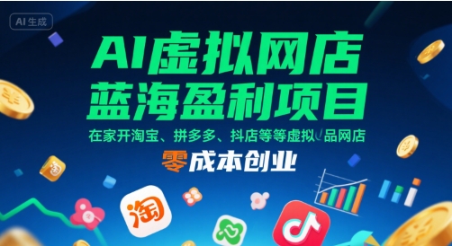 AI虚拟网店蓝海盈利项目，在家开淘宝、拼多多、抖店等虚拟品网店，零成本创业 - 猎人社区-猎人社区