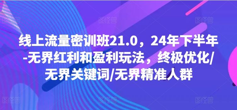 线上流量密训班21.0，24年下半年-无界红利和盈利玩法，终极优化/无界关键词/无界精准人群 - 猎人社区-猎人社区