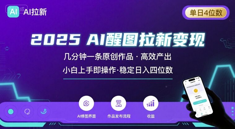 2025最强AI醒图拉新，几分钟一条原创作品，单日收入4位数，小白也能上手操作 - 猎人社区-猎人社区