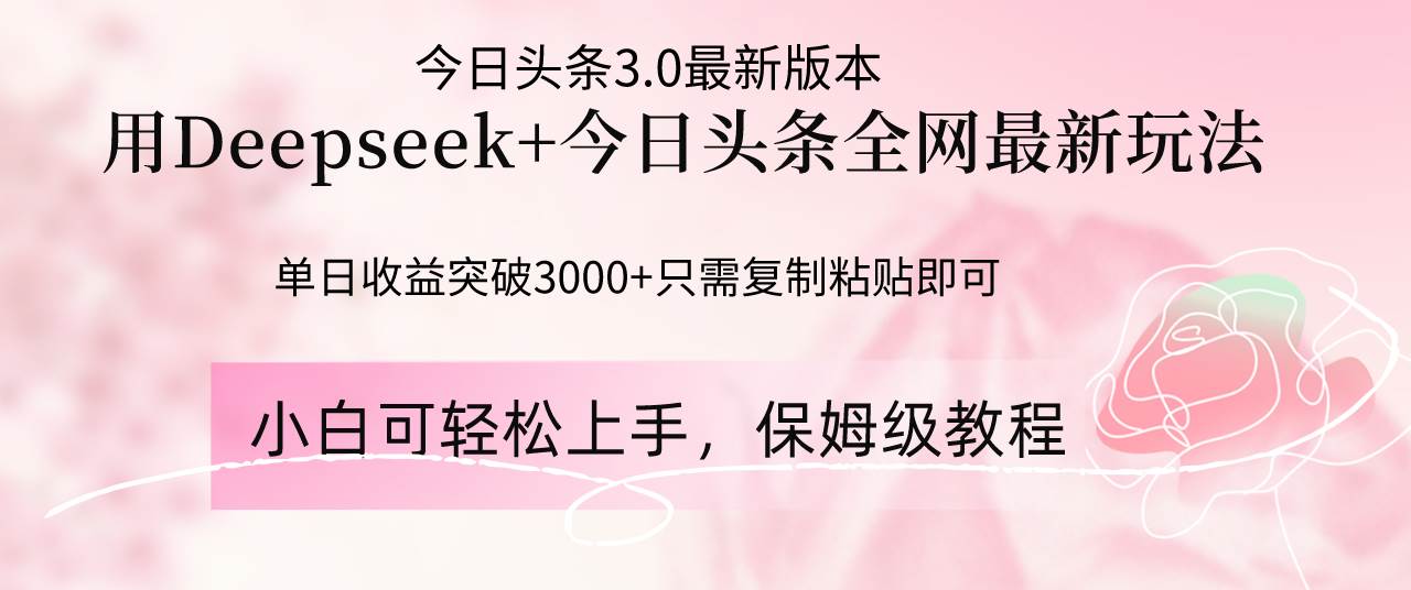 Deepseek结合今日头条全网最新玩法，单日收益突破3000+，只需要简单的…-猎人社区