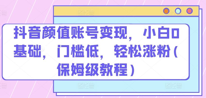 抖音颜值账号变现，小白0基础，门槛低，轻松涨粉(保姆级教程)【揭秘】-猎人社区