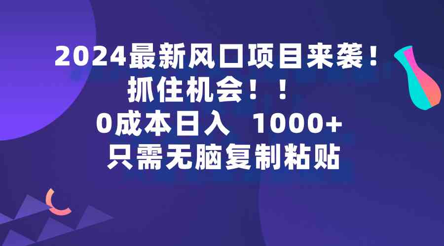 2024最新风口项目来袭，抓住机会，0成本一部手机日入1000+，只需无脑复…-猎人社区
