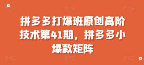 拼多多打爆班原创高阶技术第41期，拼多多小爆款矩阵 - 猎人社区-猎人社区