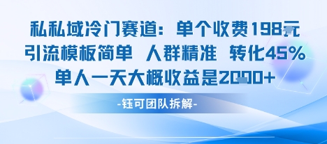 私域冷门赛道单个收费198米引流模板简单人群精准 45%的转化率单人一天大概收益多张-猎人社区