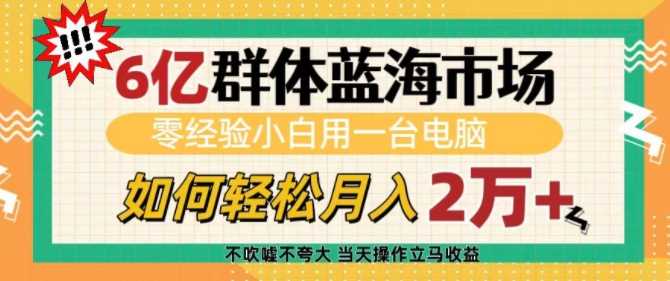6亿群体蓝海市场，零经验小白用一台电脑，如何轻松月入过w【揭秘】 - 猎人社区-猎人社区