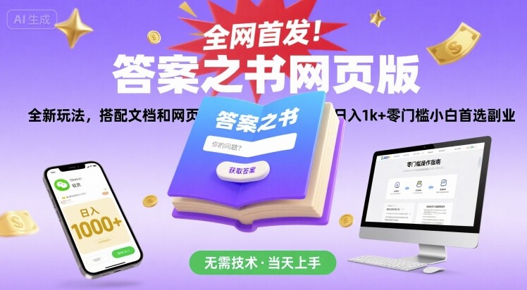 全网首发！答案之书网页版，全新玩法，搭配文档和网页，日入1k+零门槛小白首选副业【揭秘】 - 猎人社区-猎人社区