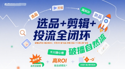 选品+剪辑+投流全闭环，破播自然流+撬动高ROI，手把手打通“选品-剪辑-测品-千川随心推”全链 - 猎人社区-猎人社区