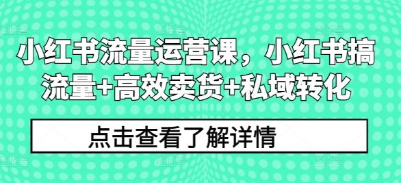 小红书流量运营课，小红书搞流量+高效卖货+私域转化 - 猎人社区-猎人社区
