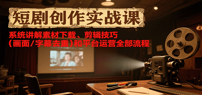 短剧创作实战课，系统讲解素材下载、剪辑技巧（画面/字幕去重）和平台运营全部流程 - 猎人社区-猎人社区