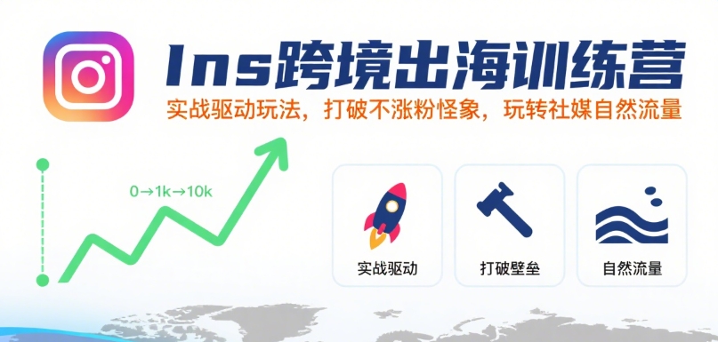 Ins跨境出海训练营，实战驱动玩法，打破不涨粉怪象，玩转社媒自然流量 - 猎人社区-猎人社区