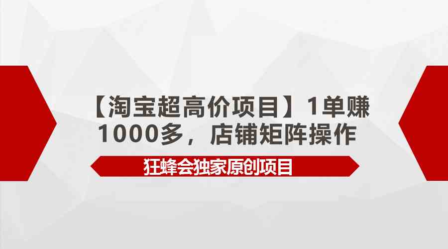 【淘宝超高价项目】1单赚1000多，店铺矩阵操作 - 猎人社区-猎人社区