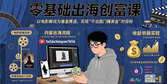 零基础出海创富课：以电影解说为垂直赛道，实现不出国门赚美金的目标 - 猎人社区-猎人社区