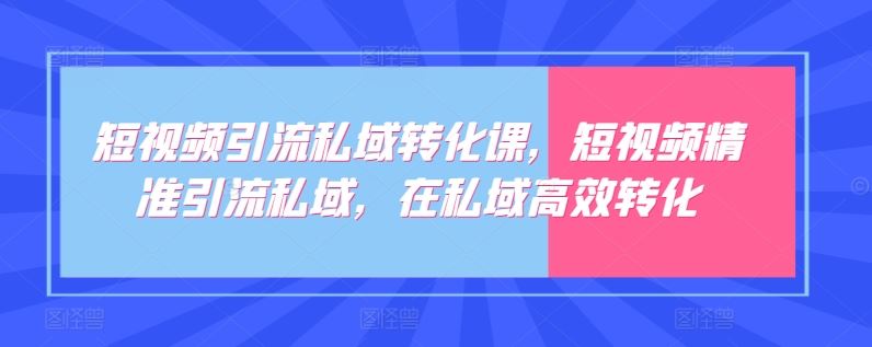 短视频引流私域转化课，短视频精准引流私域，在私域高效转化 - 猎人社区-猎人社区
