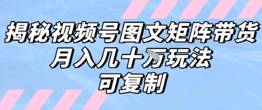 解密视频号图文矩阵带货，月入几个W的打法，可复制-猎人社区