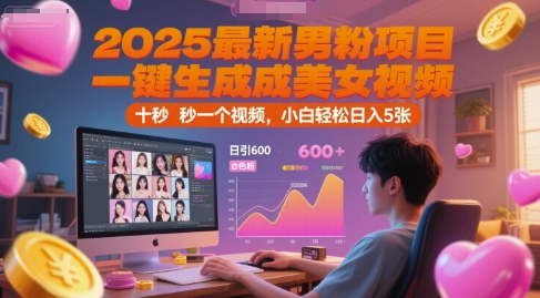 2025最新男粉项目，一键生成美女视频，日引600+色粉 十秒一个视频，小白轻松日入5张【揭秘】-猎人社区