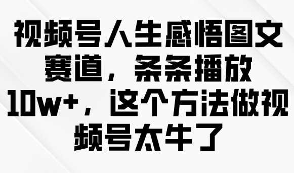 视频号人生感悟图文赛道，条条播放10w+，这个方法做视频号太牛了 - 猎人社区-猎人社区