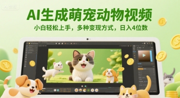 AI生成萌宠动物视频，小白轻松上手，多种变现方式，日入4位数 - 猎人社区-猎人社区