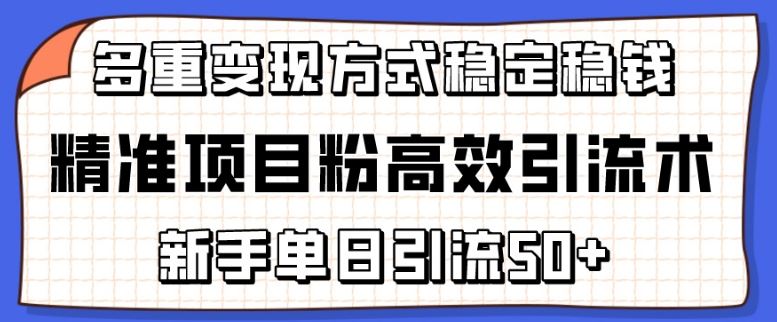 精准项目粉高效引流术，新手单日引流50+，多重变现方式稳定赚钱【揭秘】 - 猎人社区-猎人社区