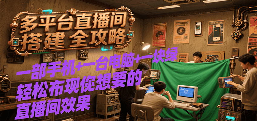 多平台直播间搭建全攻略，一部手机+一台电脑+一块绿布轻松实现你想要的直播间效果-猎人社区