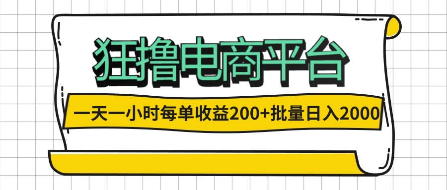 一天一小时 狂撸电商平台 每单收益200+ 批量日入2000+-猎人社区