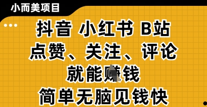 小而美的项目，抖音小红书B站视频点赞、关注、评论就能挣钱，简单无脑立见收益，妥妥的零撸项目【揭秘】 - 猎人社区-猎人社区