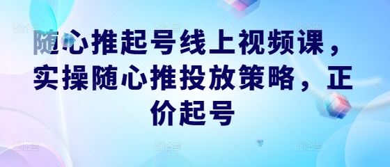 随心推起号线上视频课，实操随心推投放策略，正价起号 - 猎人社区-猎人社区