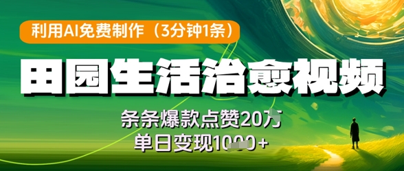 利用AI免费制作田园生活治愈视频，条条爆款点赞20W，单日变现几张 - 猎人社区-猎人社区