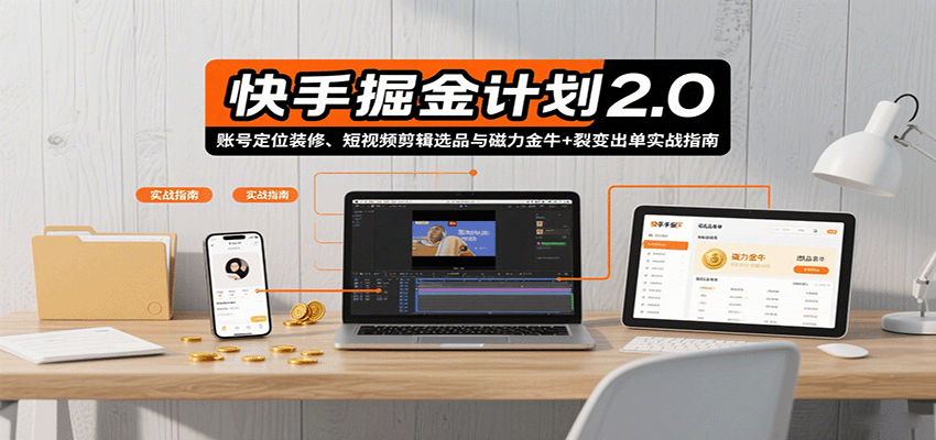 快手掘金计划2.0，账号定位装修、短视频剪辑选品与磁力金牛+裂变出单实战指南 - 猎人社区-猎人社区