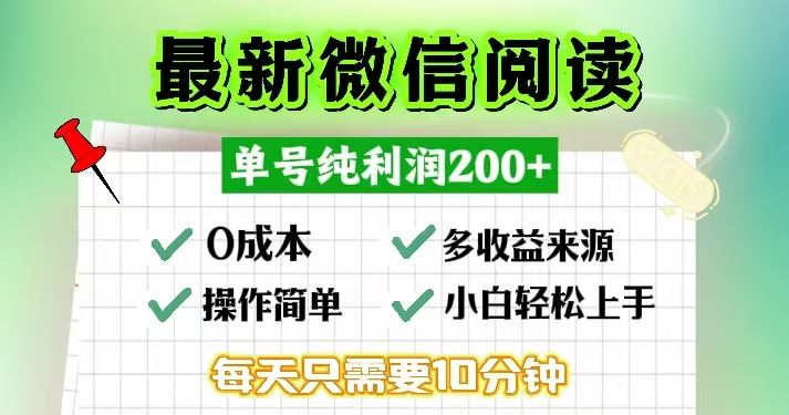 微信阅读最新玩法，每天十分钟，单号一天200+，简单0零成本，当日提现 - 猎人社区-猎人社区