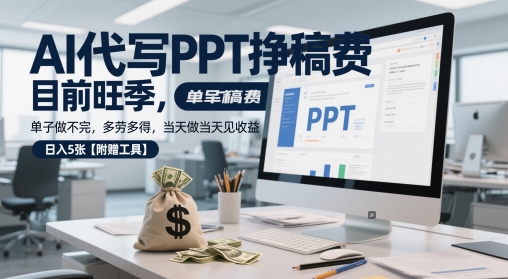 AI代写PPT挣稿费，目前旺季，单子做不完，多劳多得，当天做当天见收益，日入5张【附赠工具】 - 猎人社区-猎人社区