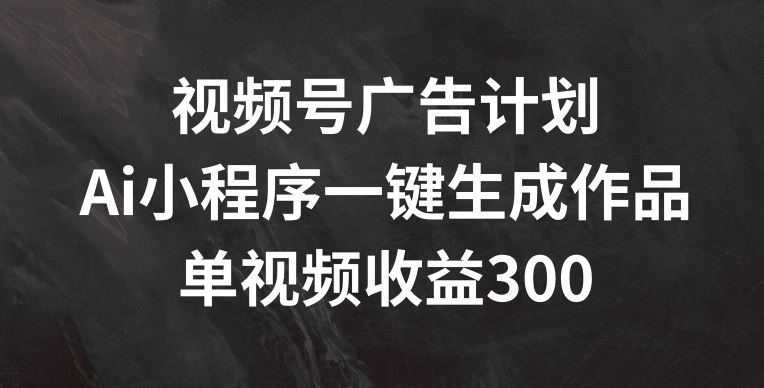 视频号广告计划，AI小程序一键生成作品， 单视频收益300+【揭秘】 - 猎人社区-猎人社区