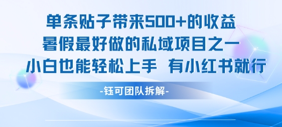 单条贴子带来5张的收益，暑假最好做的私域项目之一，小白也能轻松上手，有小红书就行 - 猎人社区-猎人社区