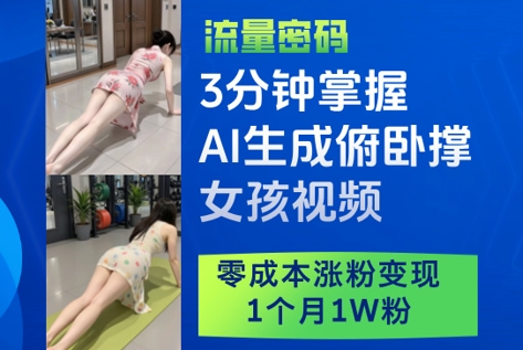 3分钟掌握AI生成俯卧撑女孩视频，零成本涨粉变现，1个月1W粉 - 猎人社区-猎人社区