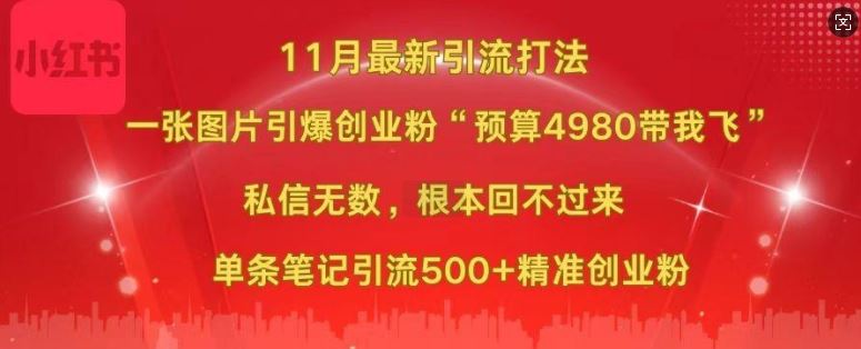 小红书11月最新图片打粉，一张图片引爆创业粉，“预算4980带我飞”，单条引流500+精准创业粉 - 猎人社区-猎人社区