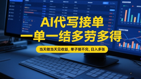 AI代写接单，一单一结多劳多得，当天做当天见收益，单子接不完，日入多张【全网最全实操课程】 - 猎人社区-猎人社区