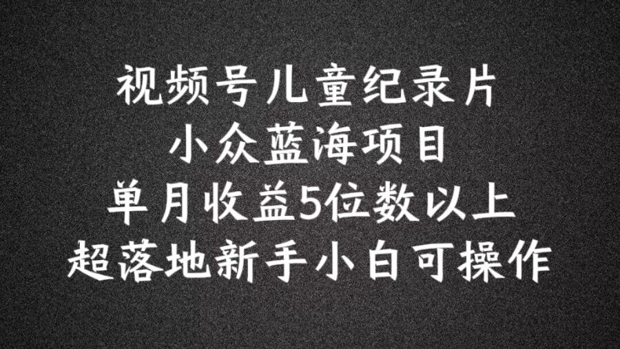 2024蓝海项目视频号儿童纪录片科普，单月收益5位数以上，新手小白可操作【揭秘】 - 猎人社区-猎人社区